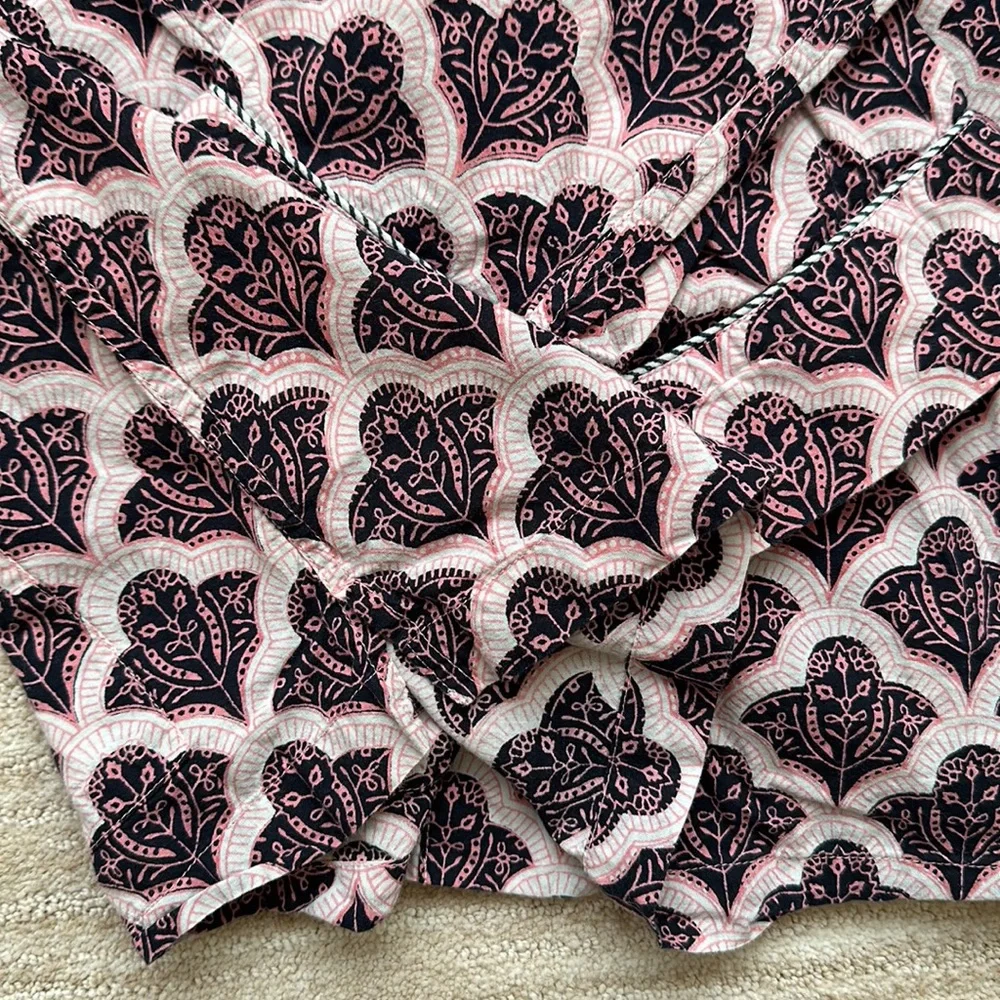 Roller Rabbit Print Cotton Button Down Pajama Top in Blue Pink Medium